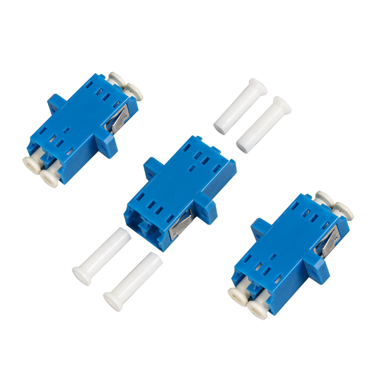 Fiber Optic Duplex Adapter, LC/UPC, Blue, with flanges
