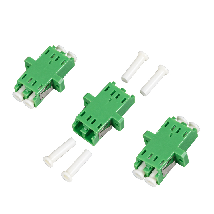 Fiber Optic Duplex Adapter, LC/APC, Green, with flanges
