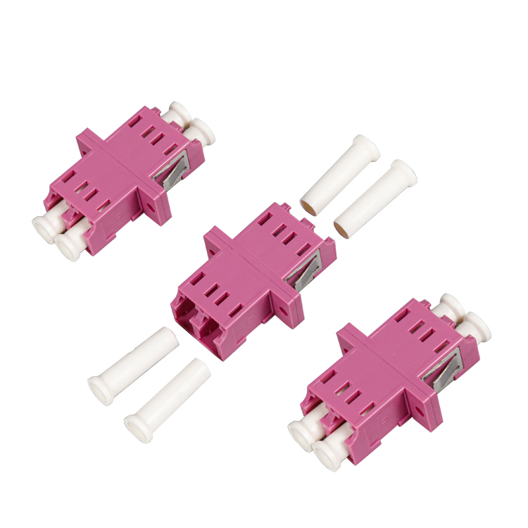 Fiber Optic Dueplex Adapter, LC, Pink, with flanges