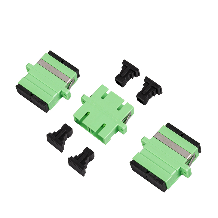 Fiber Optic Duplex Adapter, SC/APC, Green, with flanges