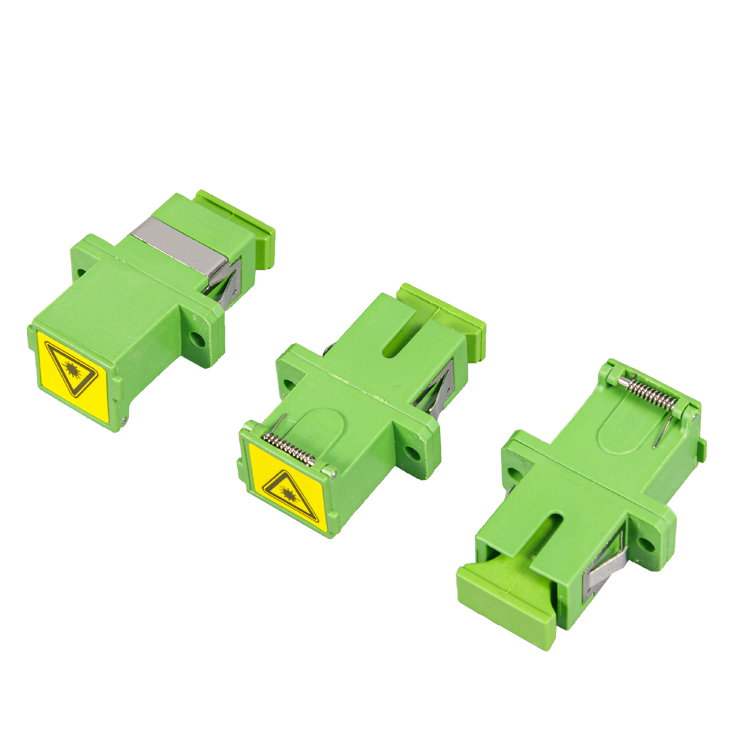 Fiber Optic Auto-shutter Adapter, Singlemode SC/APC, Green, with flanges