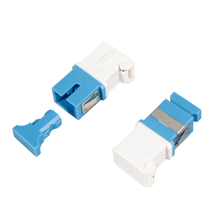 Fiber Optic Auto-shutter Adapter, Singlemode SC/UPC, Blue, with flanges