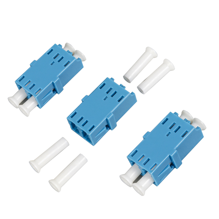 Fiber Optic Duplex Adapter, LC/UPC, Blue, without flanges