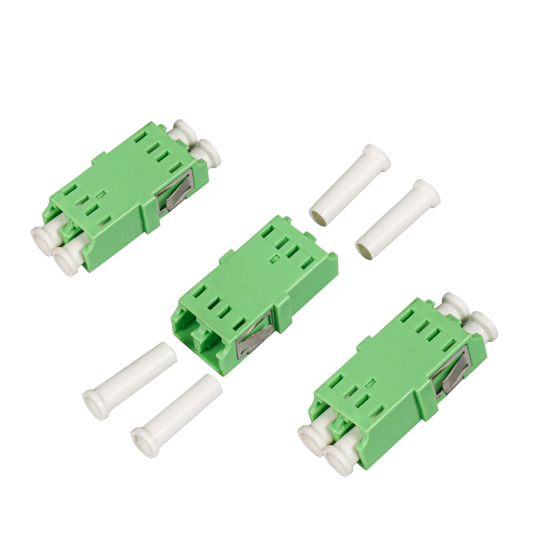 Fiber Optic Duplex Adapter, LC/UPC, Green, without flanges