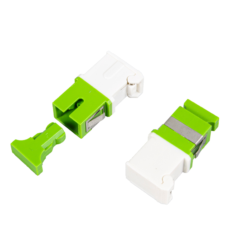 Adaptateur à obturateur automatique à fibre optique, monomode SC/APC, vert, avec brides
