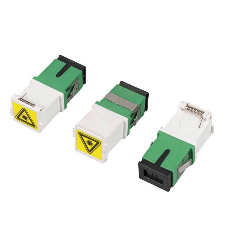 Adaptateur à obturateur automatique à fibre optique, monomode SC/UPC, vert, sans collerette